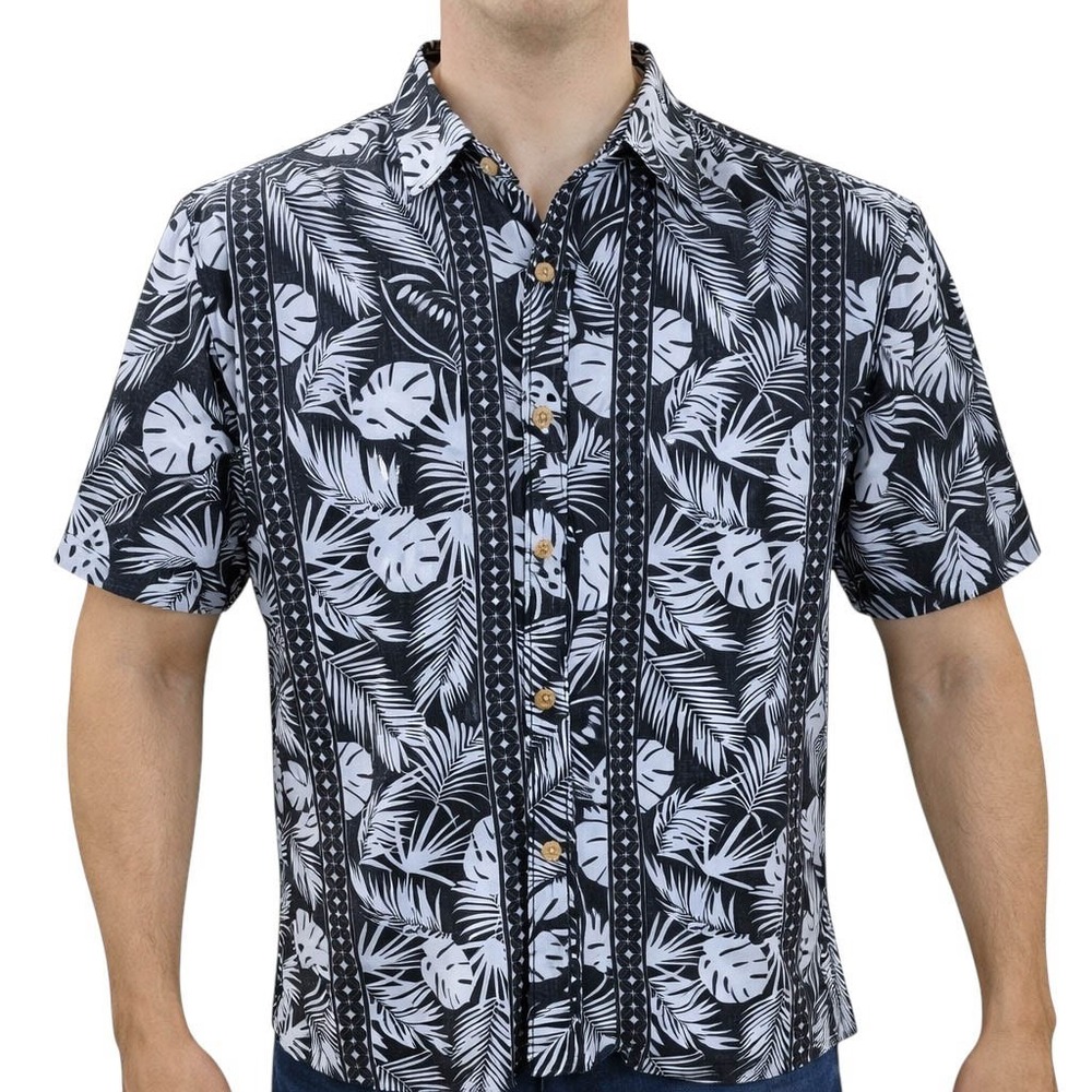 Cooke‎ Street Hawaiian Aloha Shirt 2XL Floral Tribal Reverse Print Blue Black